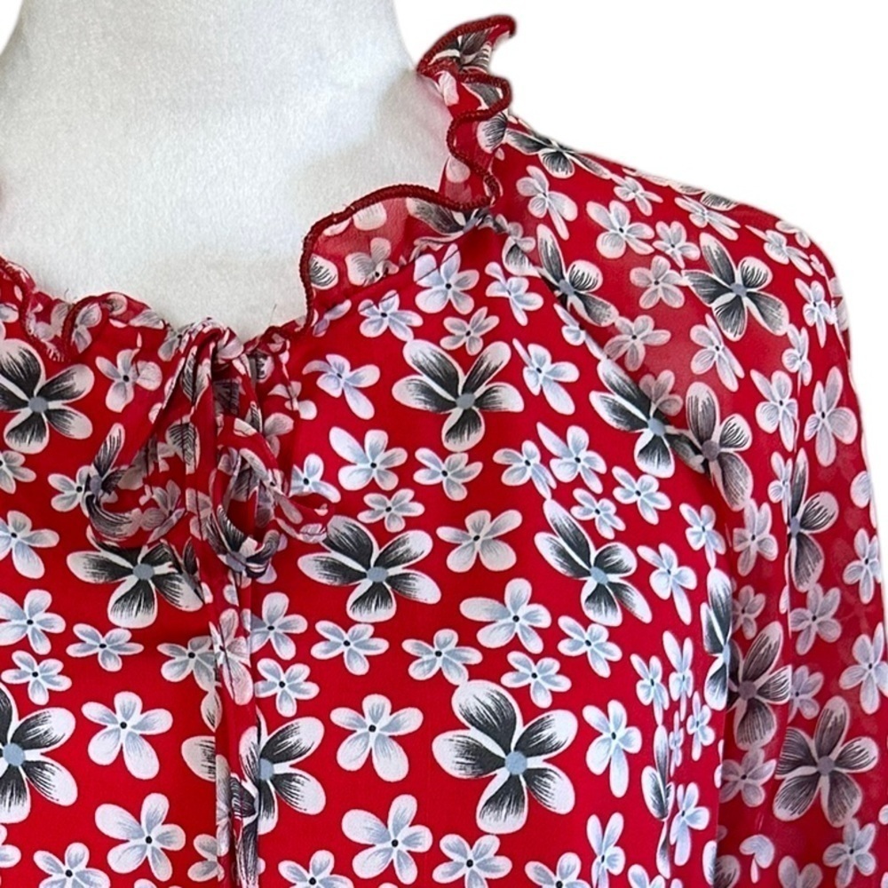 NY COLLECTION 2X Red Gray Floral Plus Size Relaxed Fit Women's Blouse top shirt - Picture 2 of 13